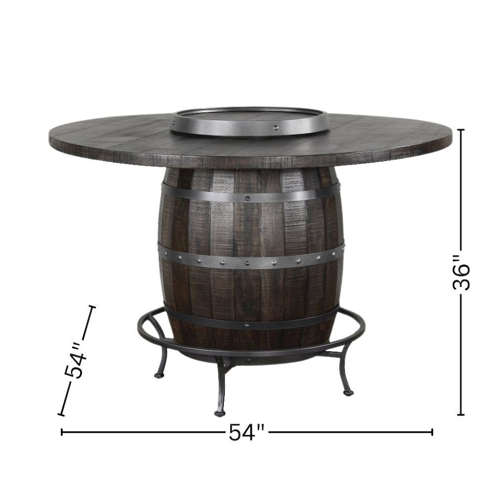 Brown Solid Wood Pub Table with Wine Barrel Base, Unique Barrel Table