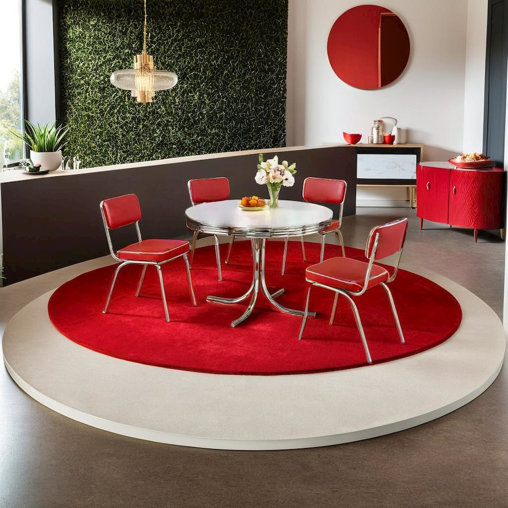 Chic 5-Piece Round Dining Set in Glossy White and Red for Stylish Spaces