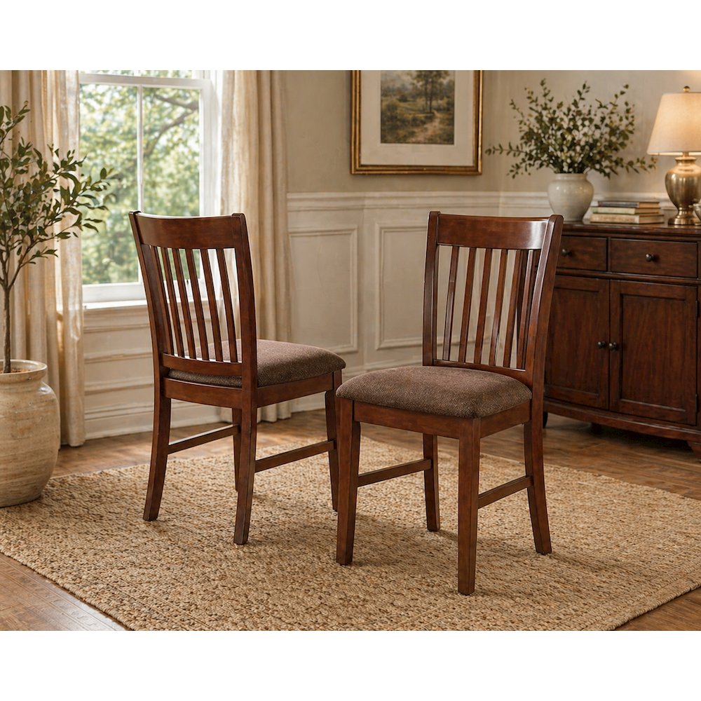Mahogany Finish Upholstered Dining Chairs Set of 2 with Linen Fabric Cushions