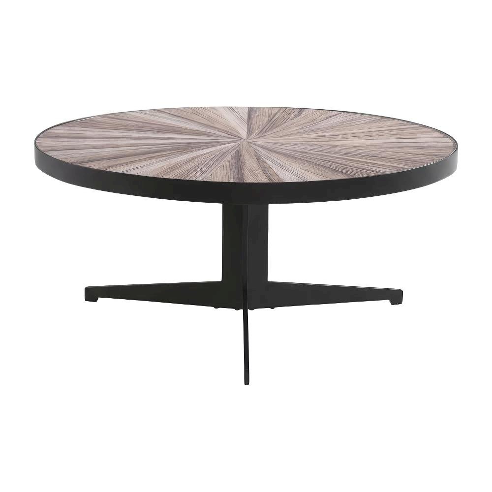 Round Maroon Mid-Century Coffee Table with Tempered Glass Top and Metal Legs