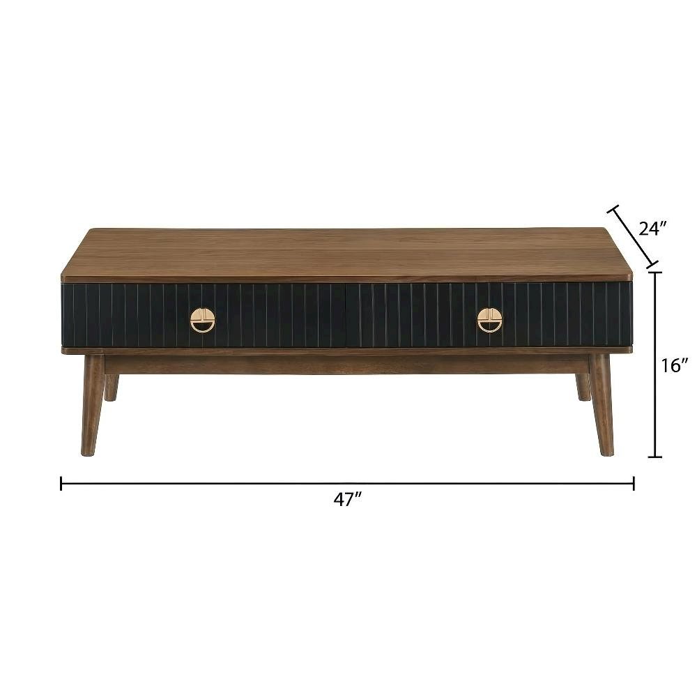 Black Veneer Coffee Table with Walnut Wood Frame and Sturdy Construction