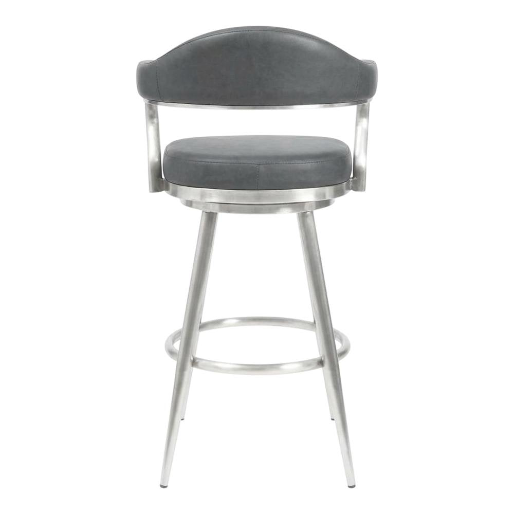 30" Bar Height Barstool with Vintage Gray Faux Leather and Stainless Steel Frame