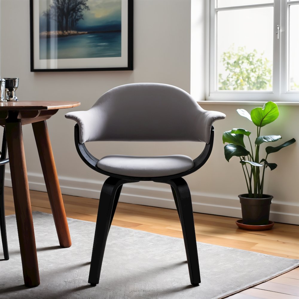 Gray Faux Leather Dining Chair with Black Wood and Metal Frame