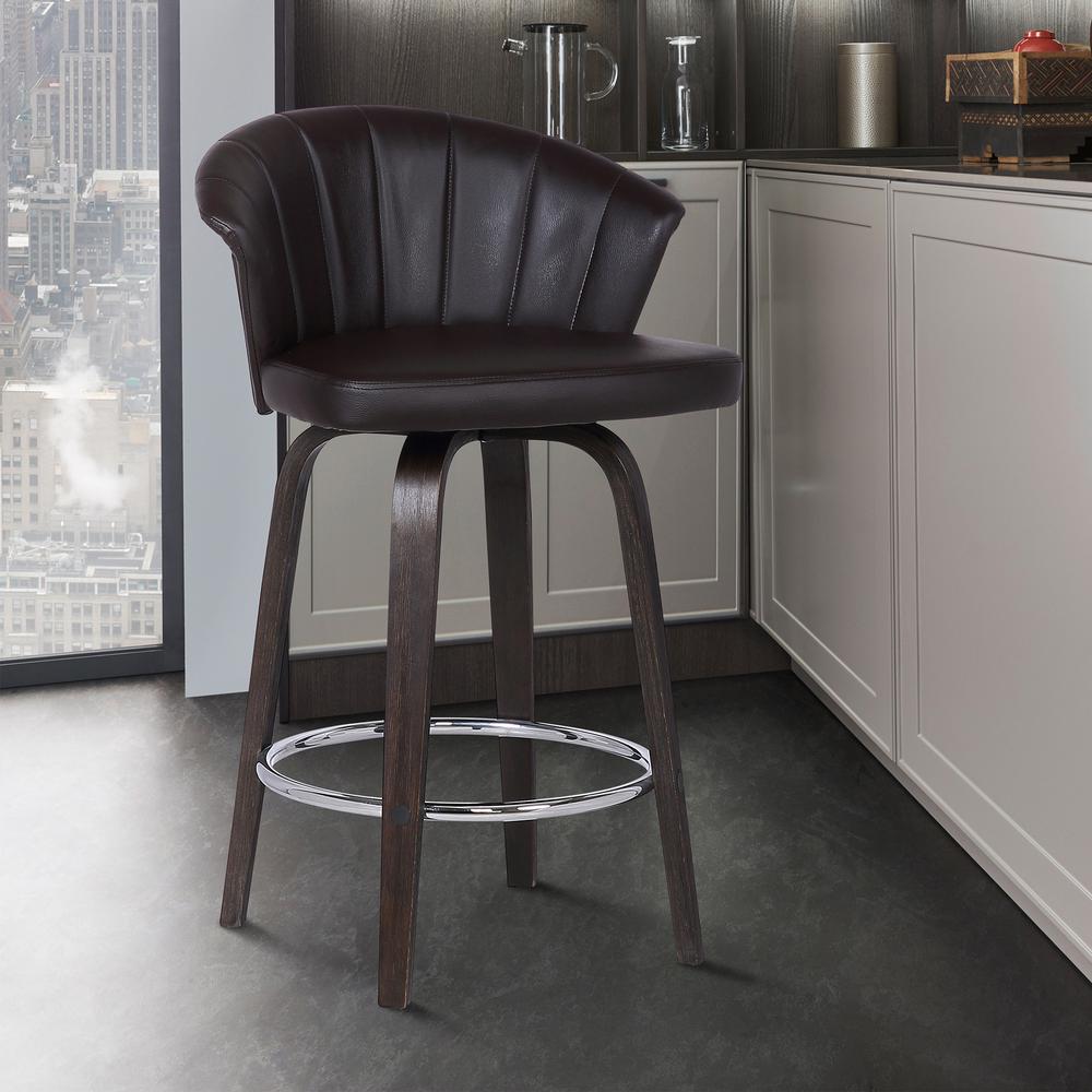 Back 30" Swivel Brown Faux Leather Bar Stool