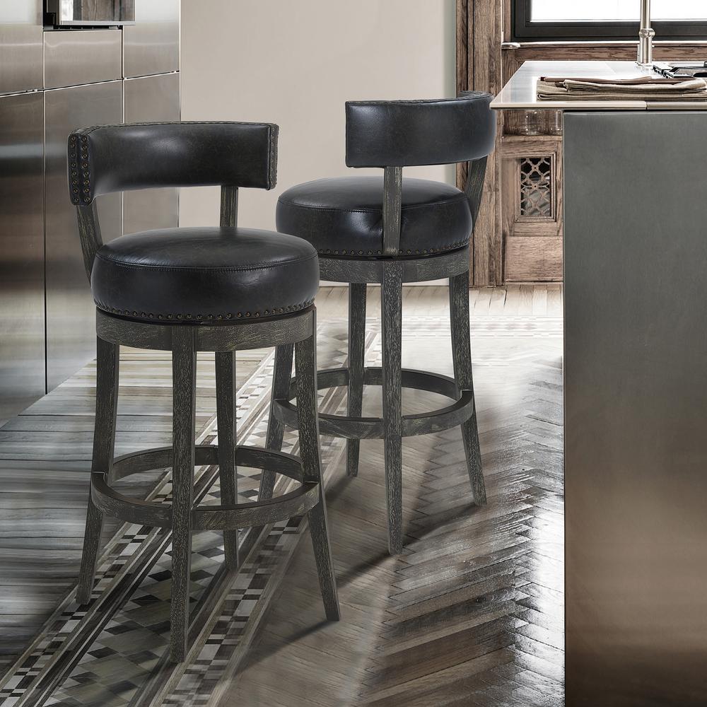 Corbin 26" Counter Wood Swivel Height Barstool in American Grey Finish with Onyx Faux Leather