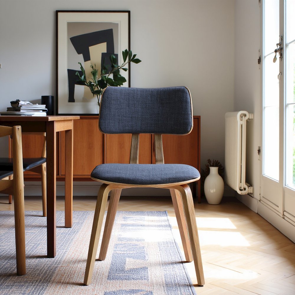 Modern Mid-Century Dining Chair with Walnut Wood Frame and Charcoal Fabric