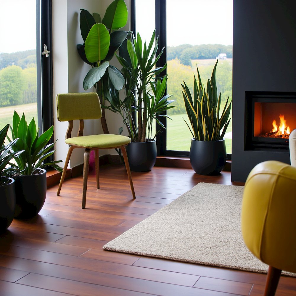 Mid-Century Modern Chair in Walnut Wood with Green Fabric Upholstery