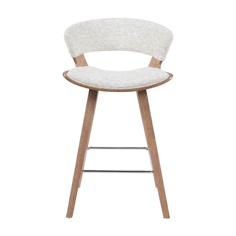 Counter Height Bar Stool in White Wash Finish with Oatmeal Upholstered Seat