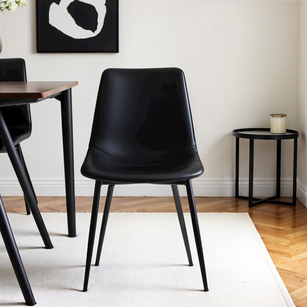 Modern Black Faux Leather Dining Chair with Powder Coated Metal Legs