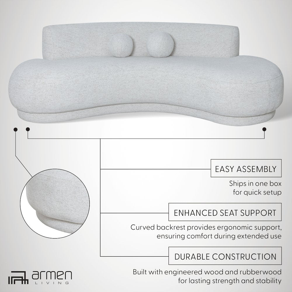 Oakland 97.5 in. 3-Seater Sofa in Ivory Fabric with Oval Seat