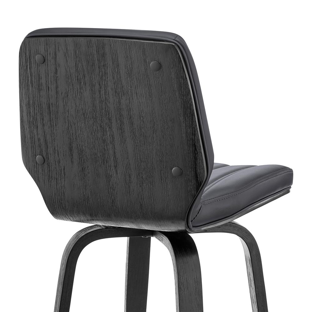 Renee 26" Swivel Grey Faux Leather and Black Wood Bar Stool