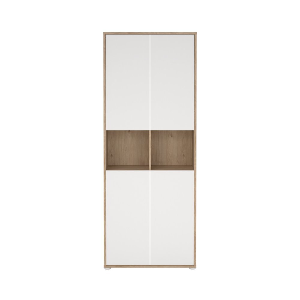 Brown 6-Shelf Bookcase with 4 Doors and Adjustable Shelves