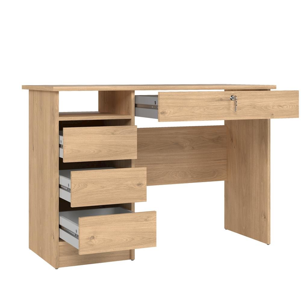 Brown Home Office Desk with 4 Drawers and Open Shelf for Study Use