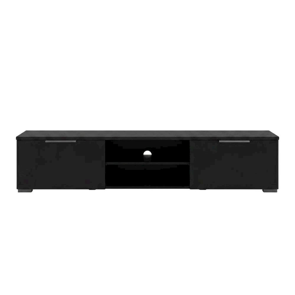 Black Matte TV Stand with 2 Drawers and 1 Shelf for Living Room