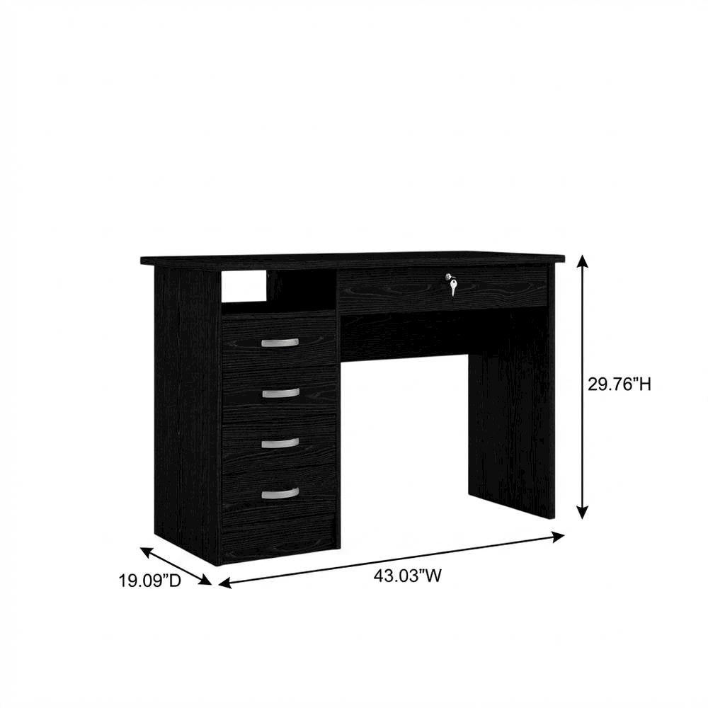 Black 5-Drawer Computer Desk with Storage for Home Office or Workspace