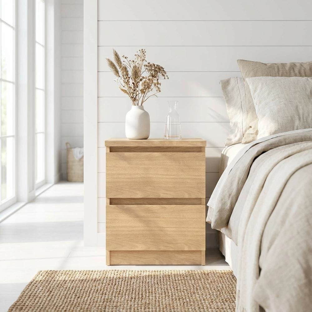 Hickory Nightstand with 2 Drawers and Timeless Design