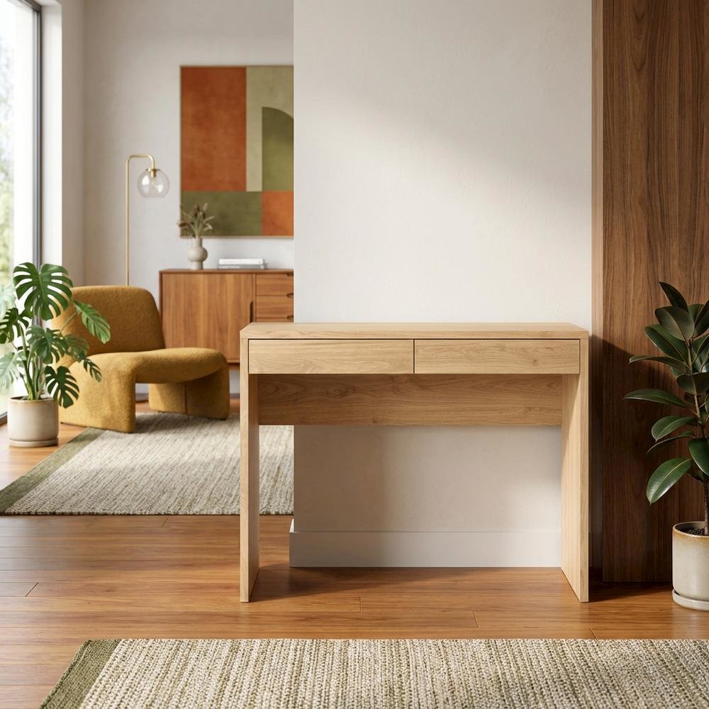 Modern Brown 2-Drawer Computer Desk for Home Office or Study Table
