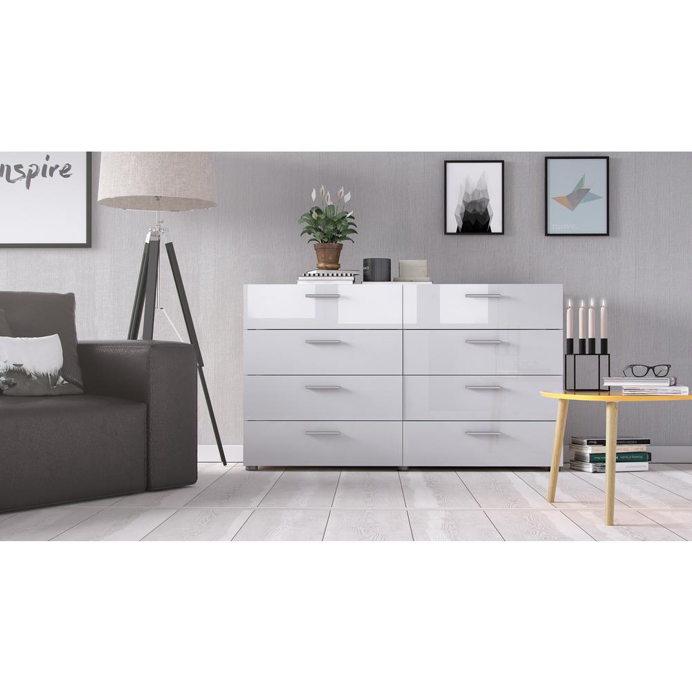 Austin 8 Drawer Double Dresser, Oak Structure/White High Gloss