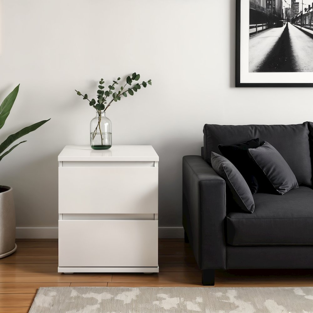 White 2 Drawer Nightstand - Compact and Functional Bedroom Nightstand