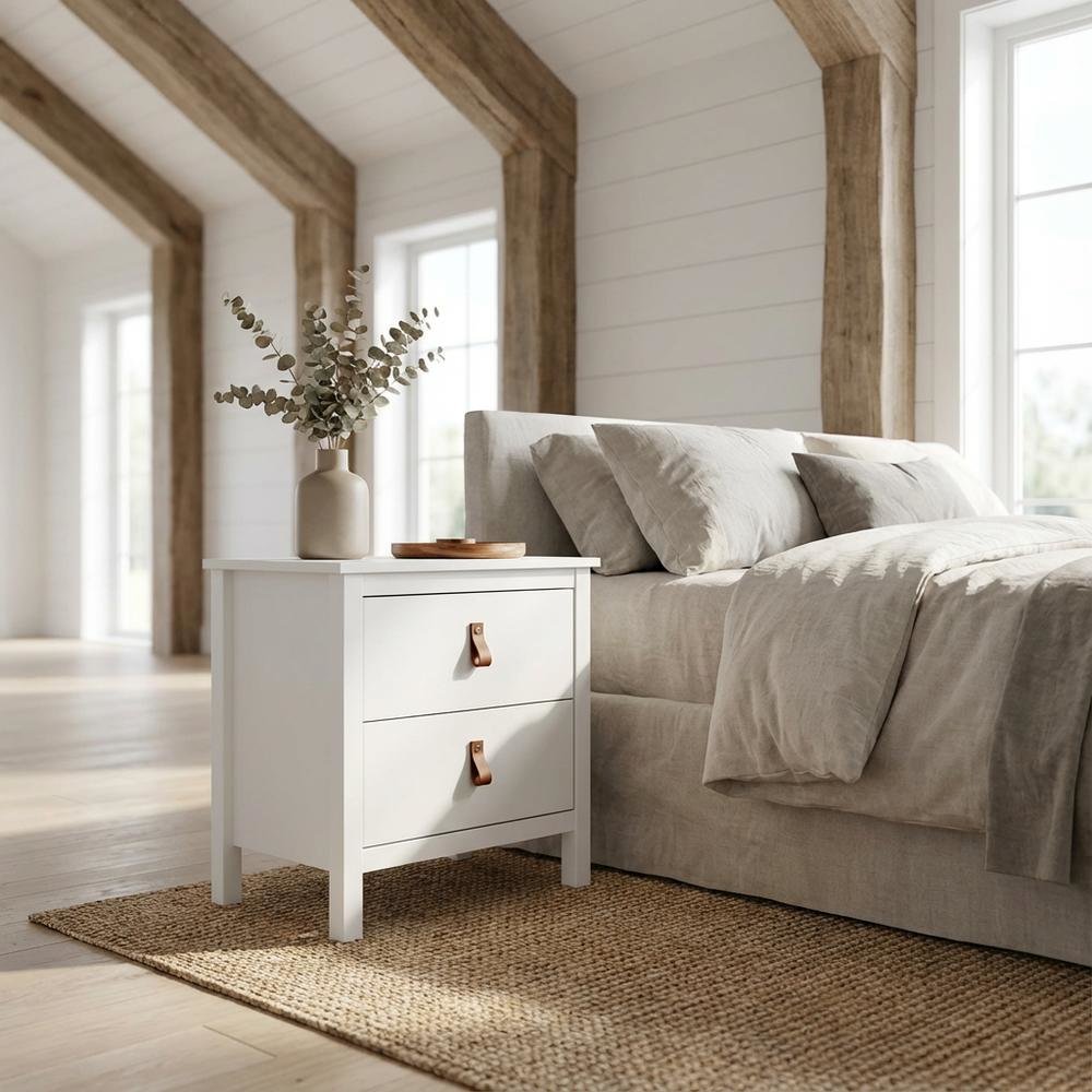 White Nightstand with Two Spacious Drawers for Bedroom Storage