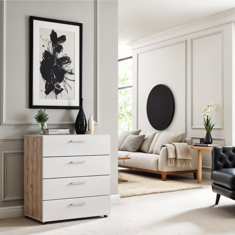 White Wooden Dresser - 4 Drawer Bedroom Furniture for Storage and Organization