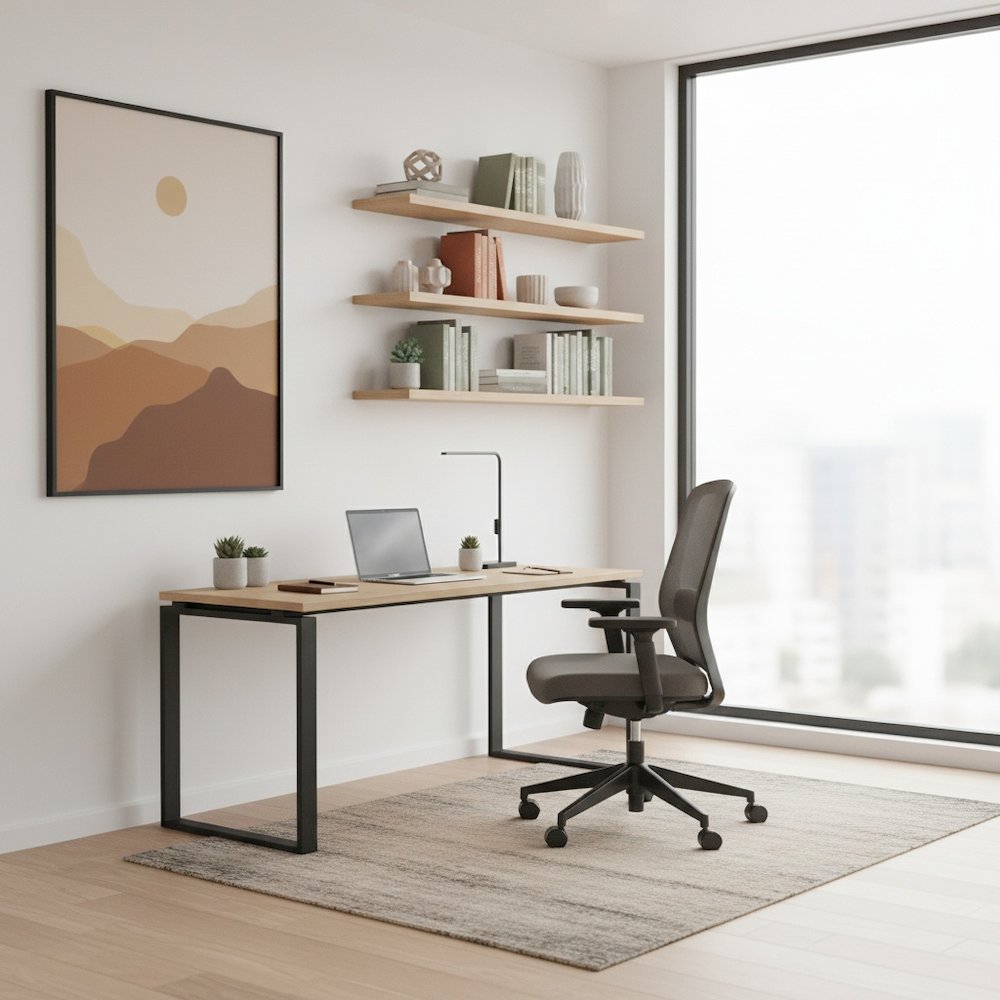 Modern Brown Computer Desk with Metal Legs for Home Office or Study