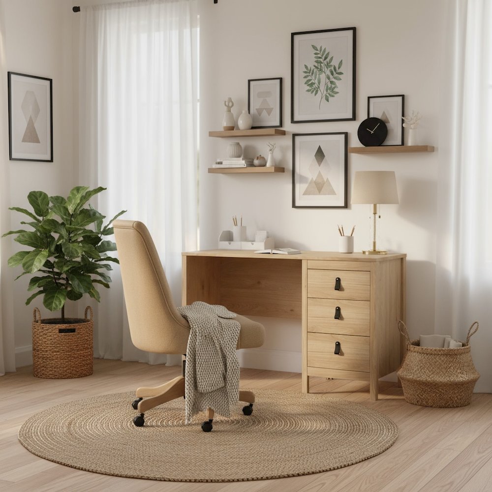 Brown 3-Drawer Home Office Desk for Computer Work or Study Table