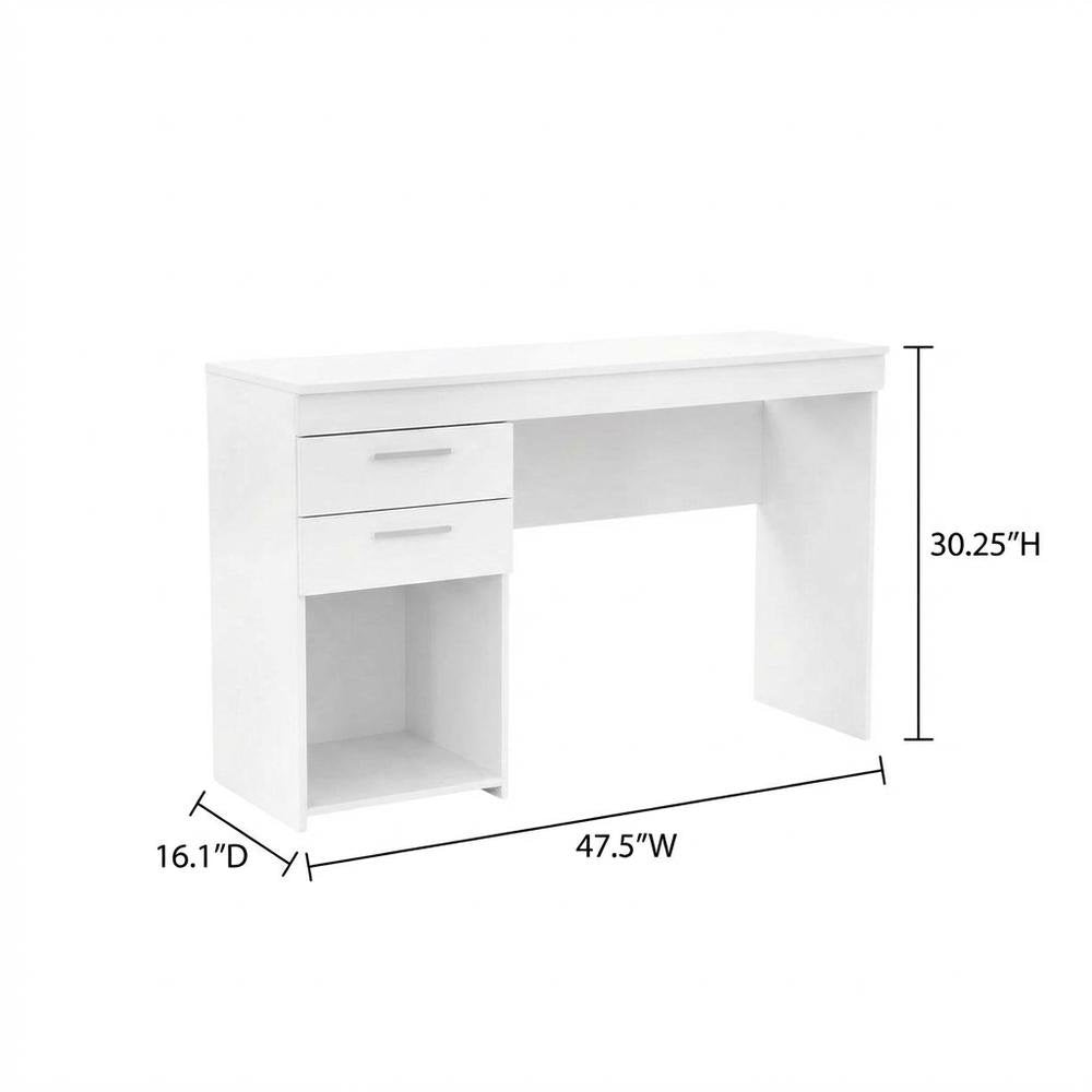White home office workstation with storage and spacious design