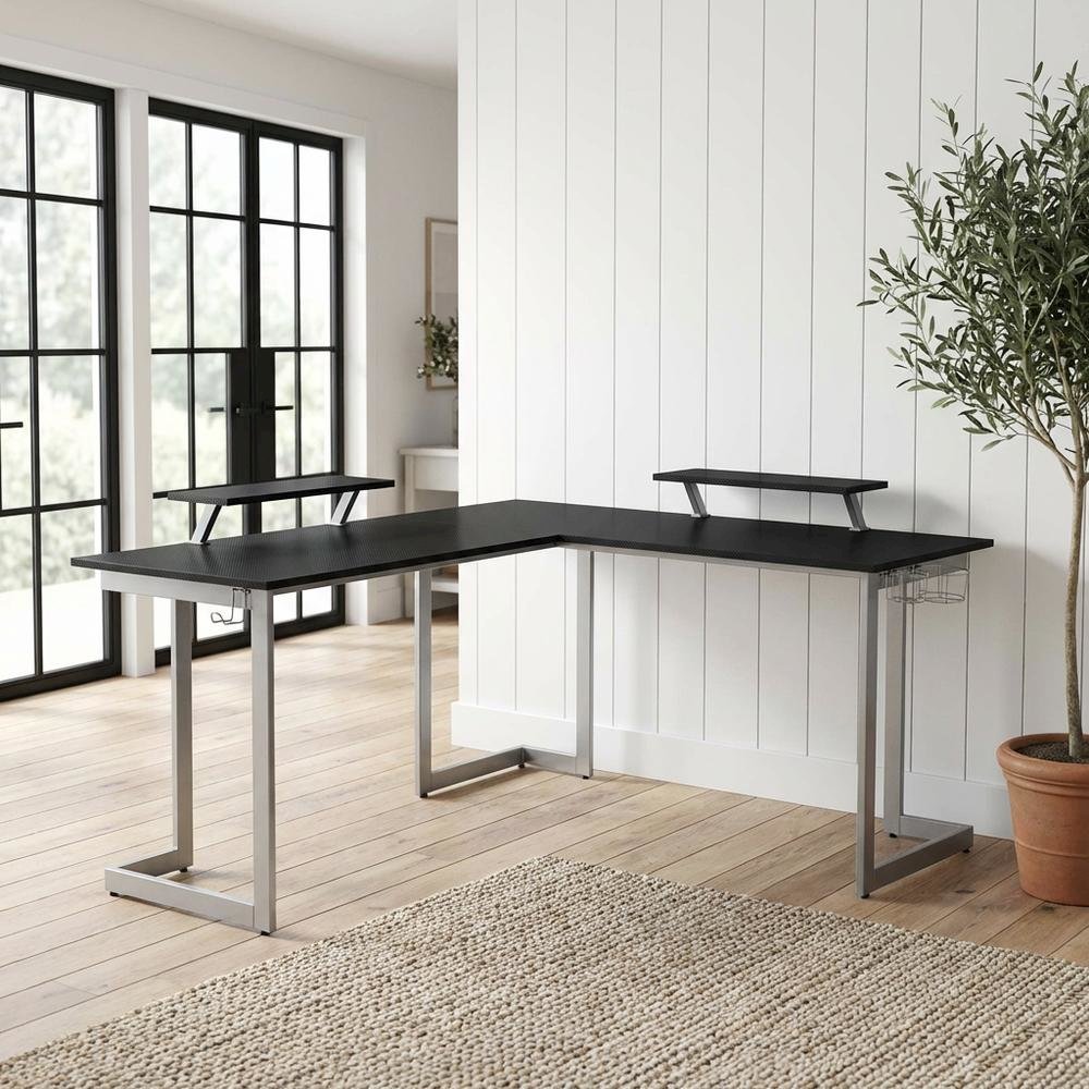Black L-Shaped Gaming Desk with Spacious Surface and Durable Design