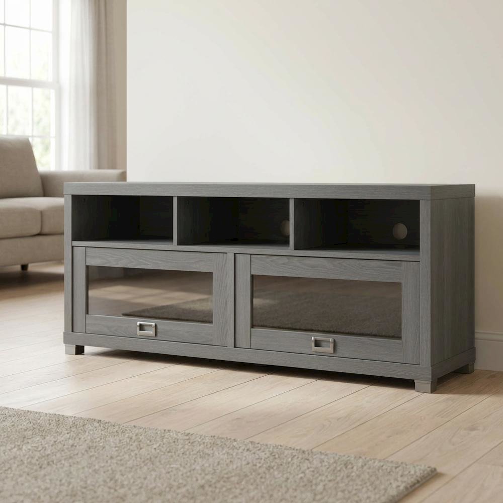 Grey TV Stand for up to 60-inch Screens with Sturdy Construction, Modern Design