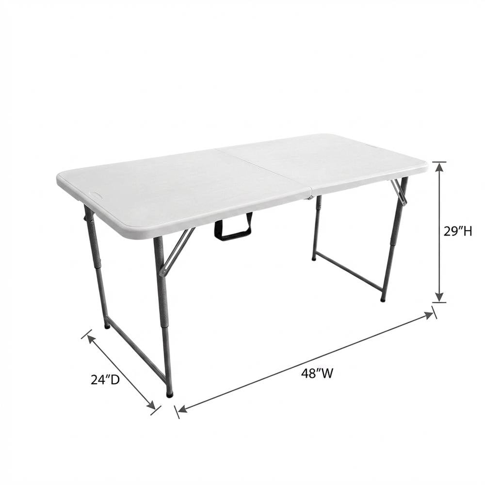 White Height Adjustable Folding Table, Granite Resin, Seats 4