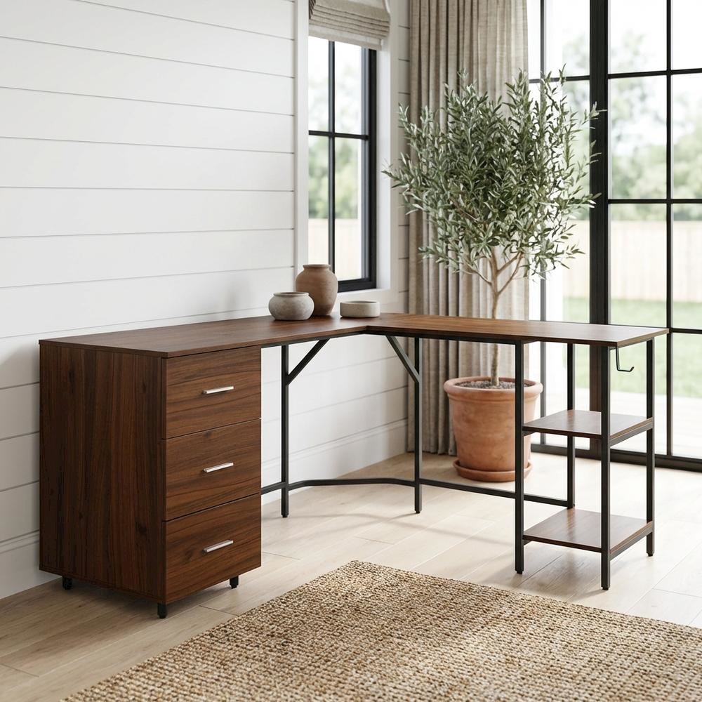 Two Tone Office Desk With Storage And Wood Finish For Home Or Workspace