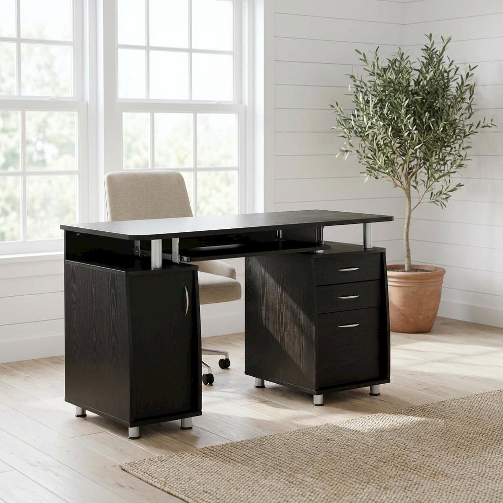 Espresso Finish Computer Desk With Storage And Spacious Work Surface