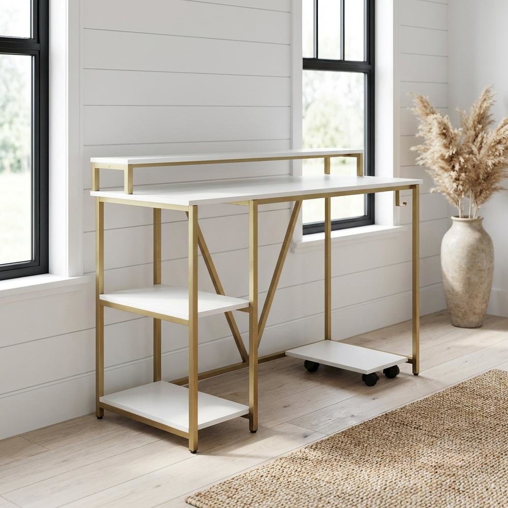 Industrial Gold Writing Desk With Sturdy Construction And Ample Workspace
