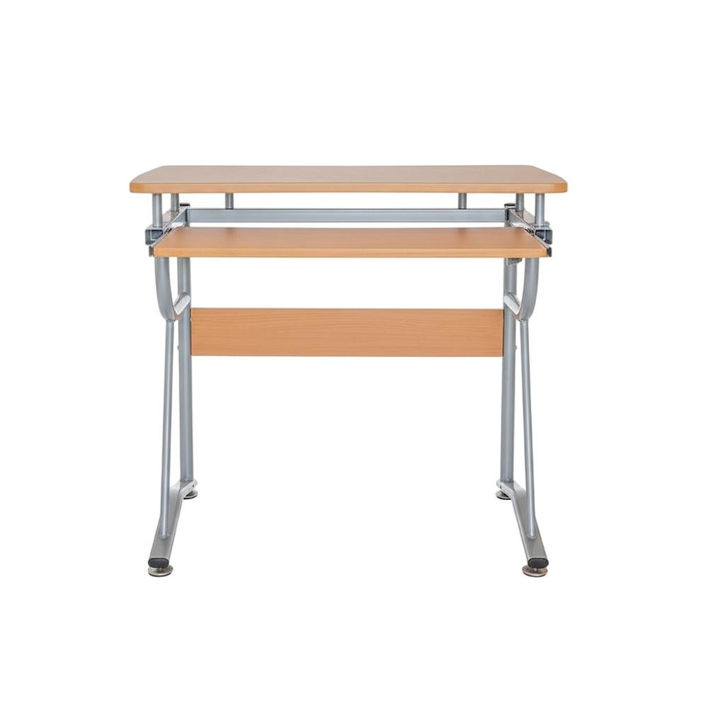 Cherry Finish Compact Computer Desk, Side Shelf, Keyboard Panel For Workspace