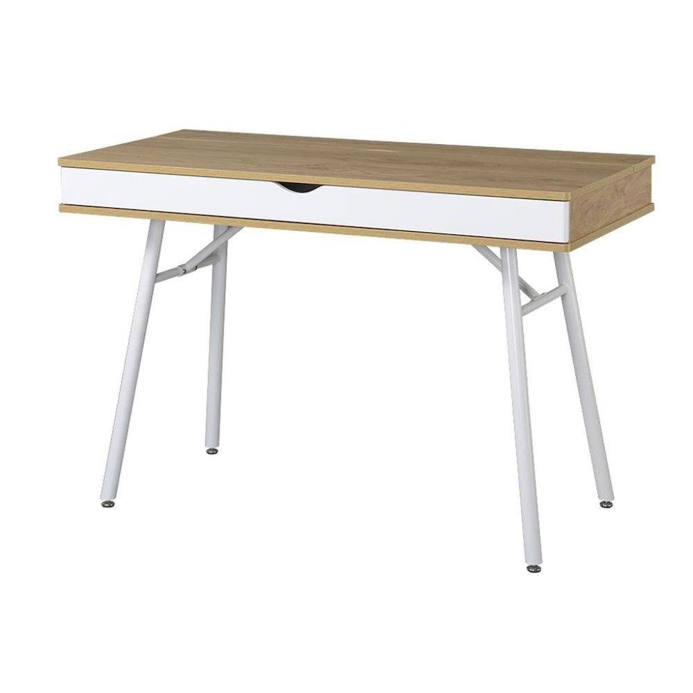 Light Brown Wood Desk With 1 Drawer, White Frame Compact Writing Desk For Home