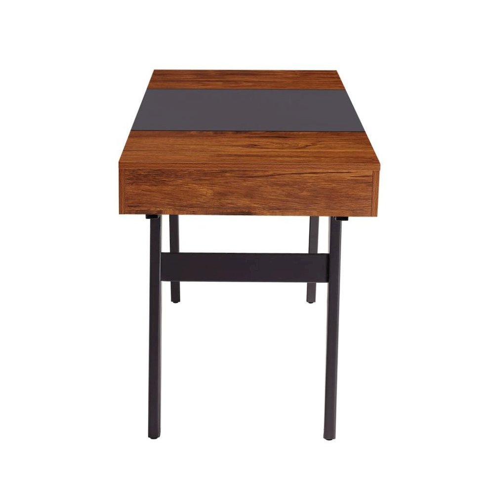 Black And Mahogany Wood Desk With Drawers, Metal Writing Table Design