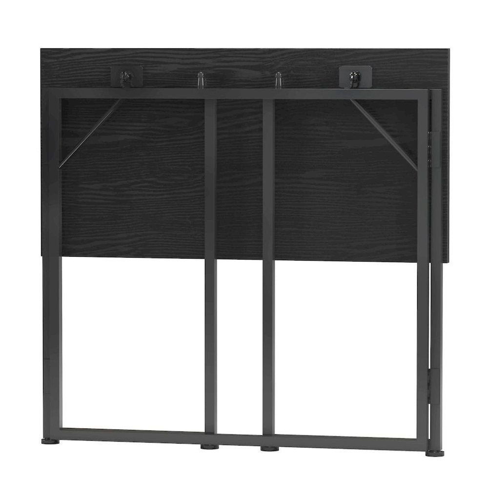 Compact Folding Table With Metal Frame, Black Office Writing Desk For Home