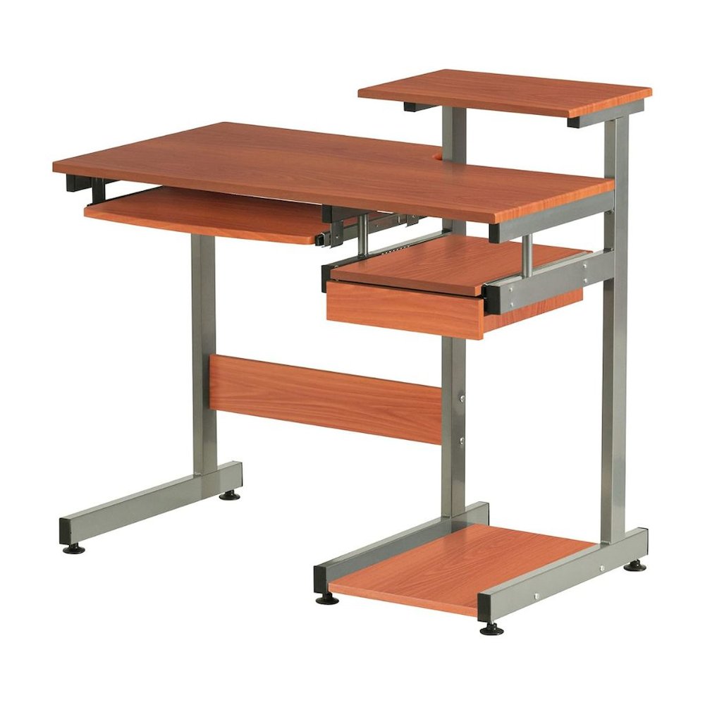 Brown Sturdy Desk With Drawer And 4 Shelves, Heavy Duty Executive Table