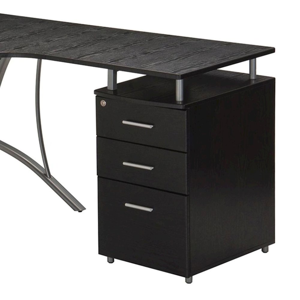 Brown L Shaped Desk With 3 Drawers, Steel Frame Corner Computer Desk