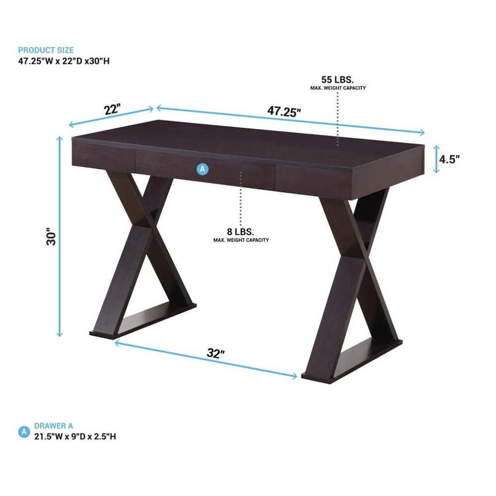 Espresso Brown Desk With Drawer, Modern Wood Table For Home Office Use