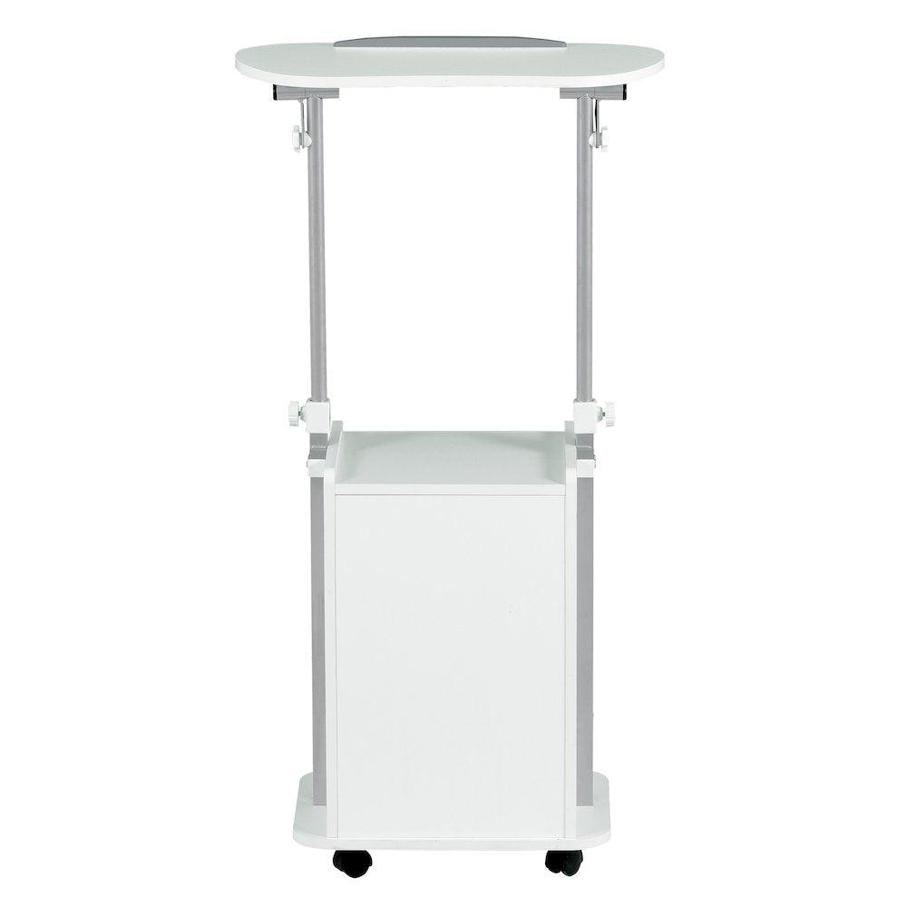 Sit-to-Stand Rolling Adjustable Laptop Cart With Storage, White