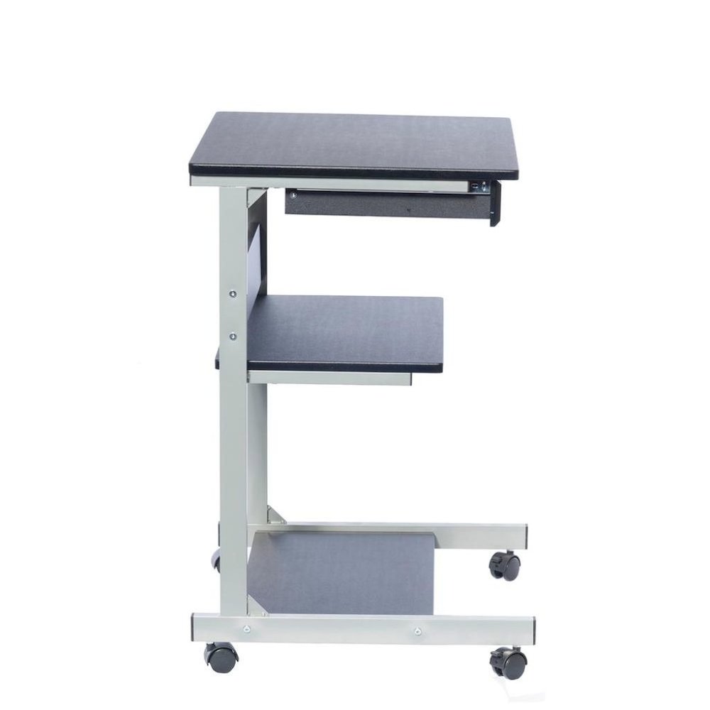 Gray Computer Cart With Storage Drawer, Dual Shelves And Metal Frame