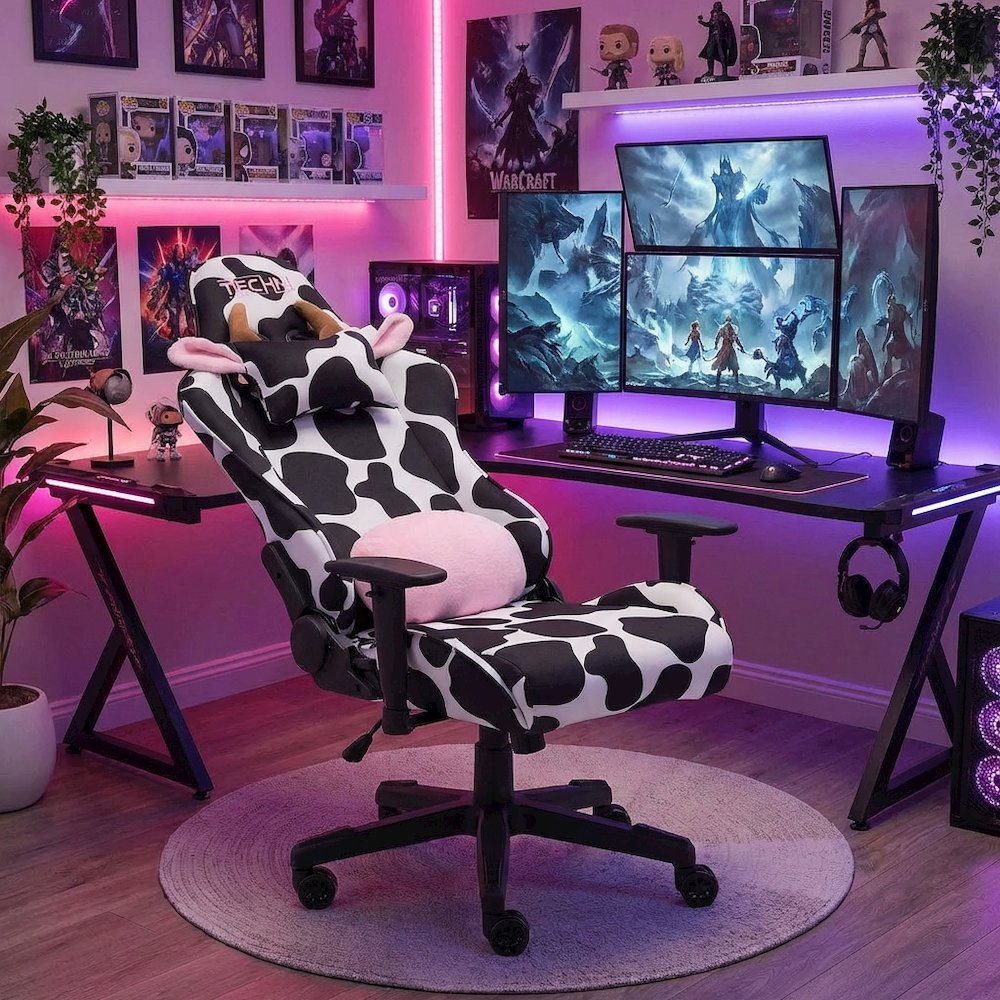 Cowhide Comfort Gaming Chair with High-Back Support and Cushioned Seat