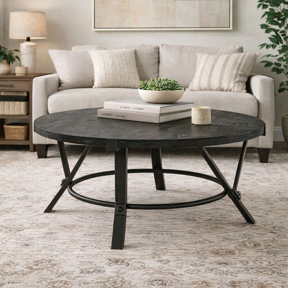 Gray Coffee Table with MDF and Iron Frame Durable Construction for Living Room