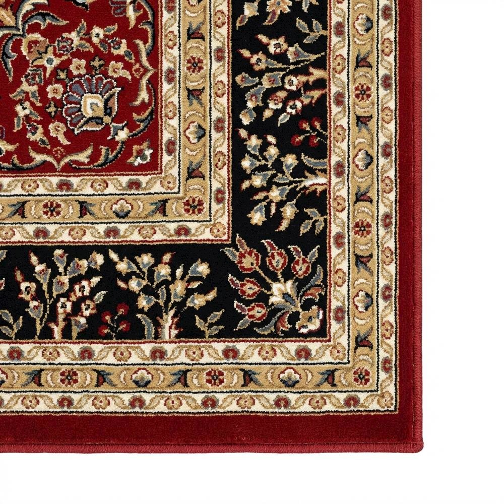 Red/Black Area Rug with Power Loomed Polypropylene Pile and Jute Backing