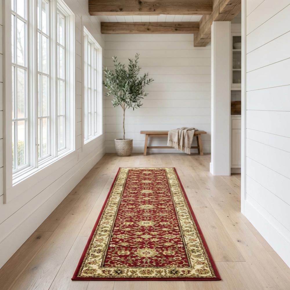 Red and Ivory Area Rug with Power Loomed Jute Backing and Polypropylene Pile