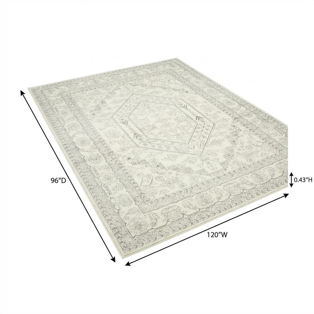 Ivory and Silver Area Rug with Power Loomed Polypropylene Pile, Large Rectangle