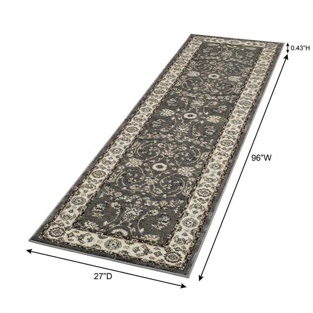 Grey / Cream Area Rug with Power Loomed Jute Backing, 2'-3" x 8' style