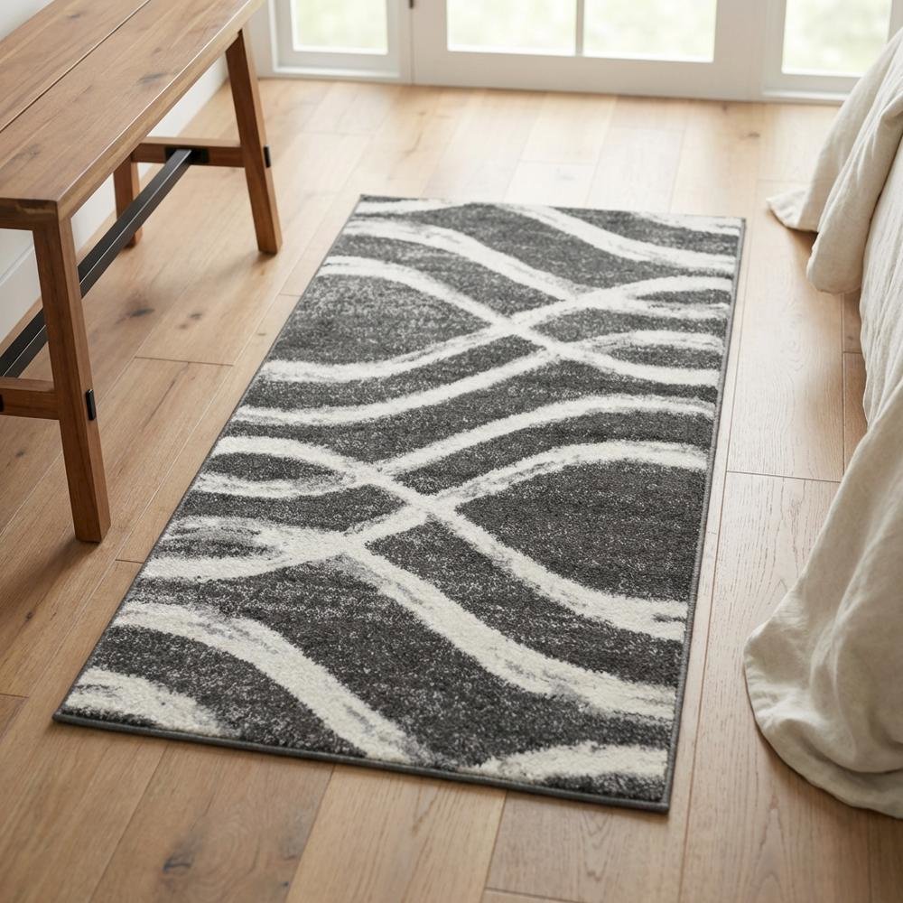 Charcoal and Ivory Area Rug, Power Loomed Polypropylene Pile, Small Rectangle